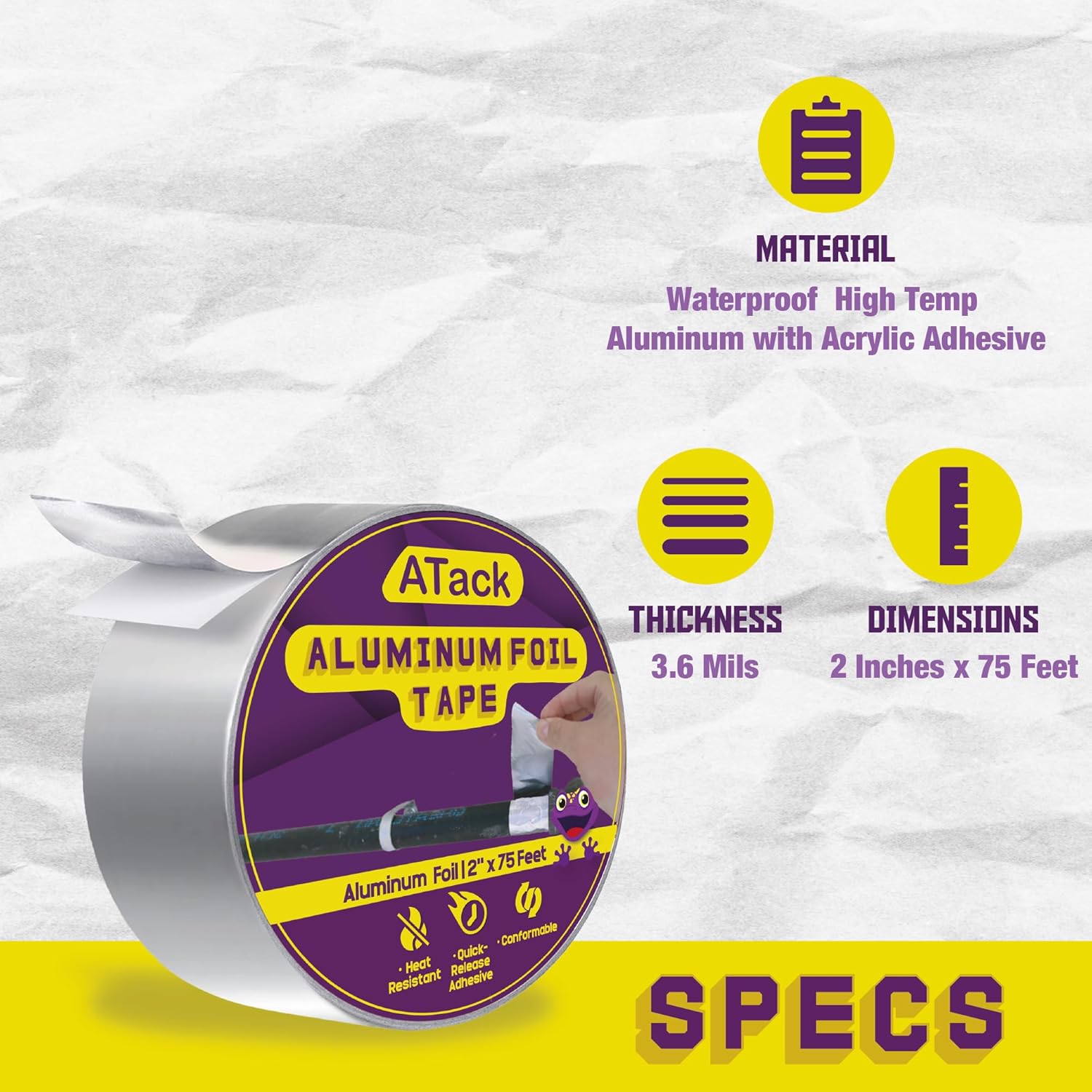ATack 2x75 Aluminum Foil Duct Tape - High Temp Heavy Duty