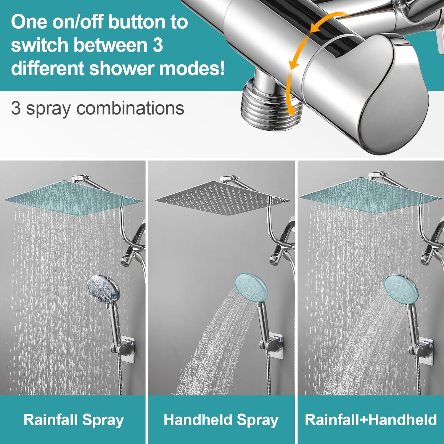 Cobbe 12 Inch All Metal 3-Way Rain Shower Head Combo