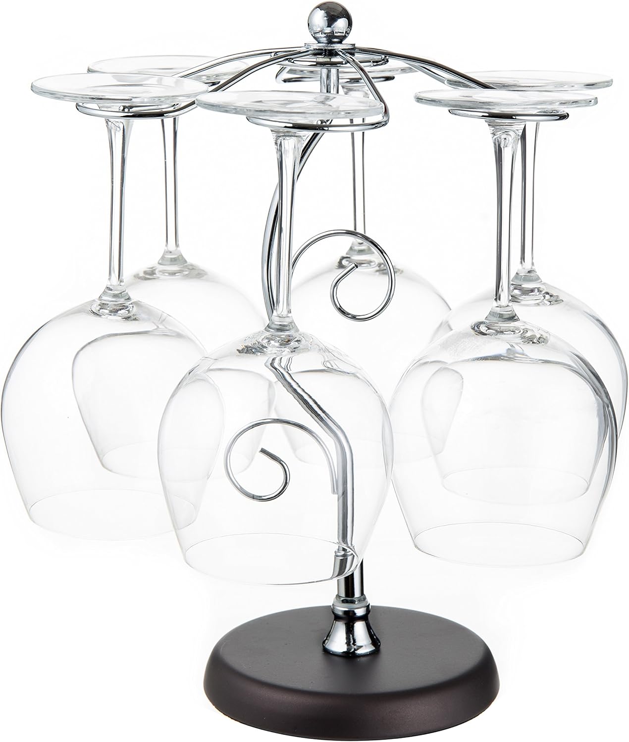 MyGift 6-Hook Wine Glass Holder with Scrollwork Design
