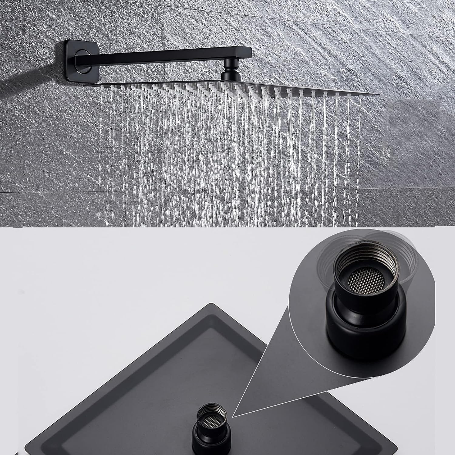 Black Thermostatic Shower Faucet Set with Square Head and Handheld