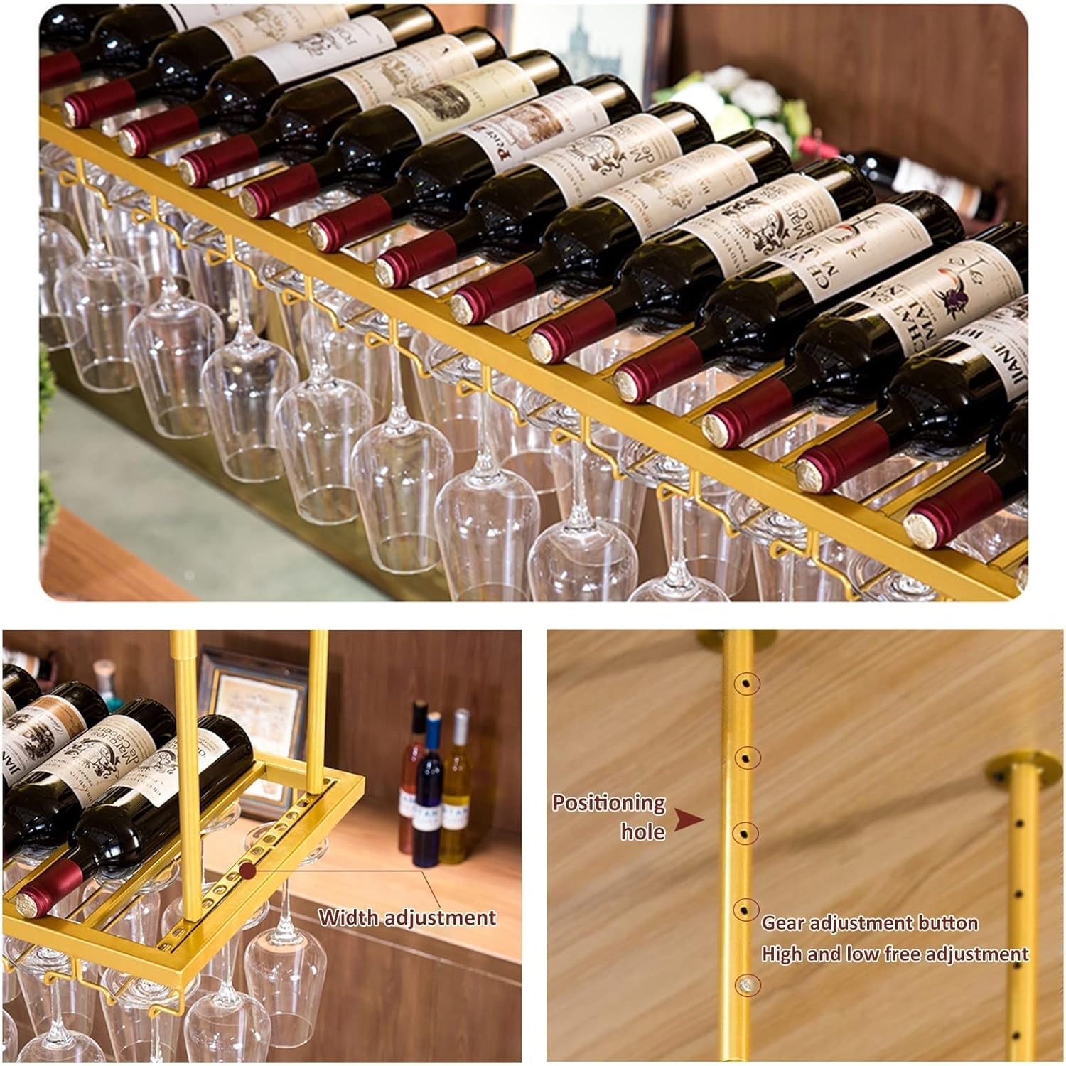 Pimex Gold Ceiling Wine Rack with Adjustable Height