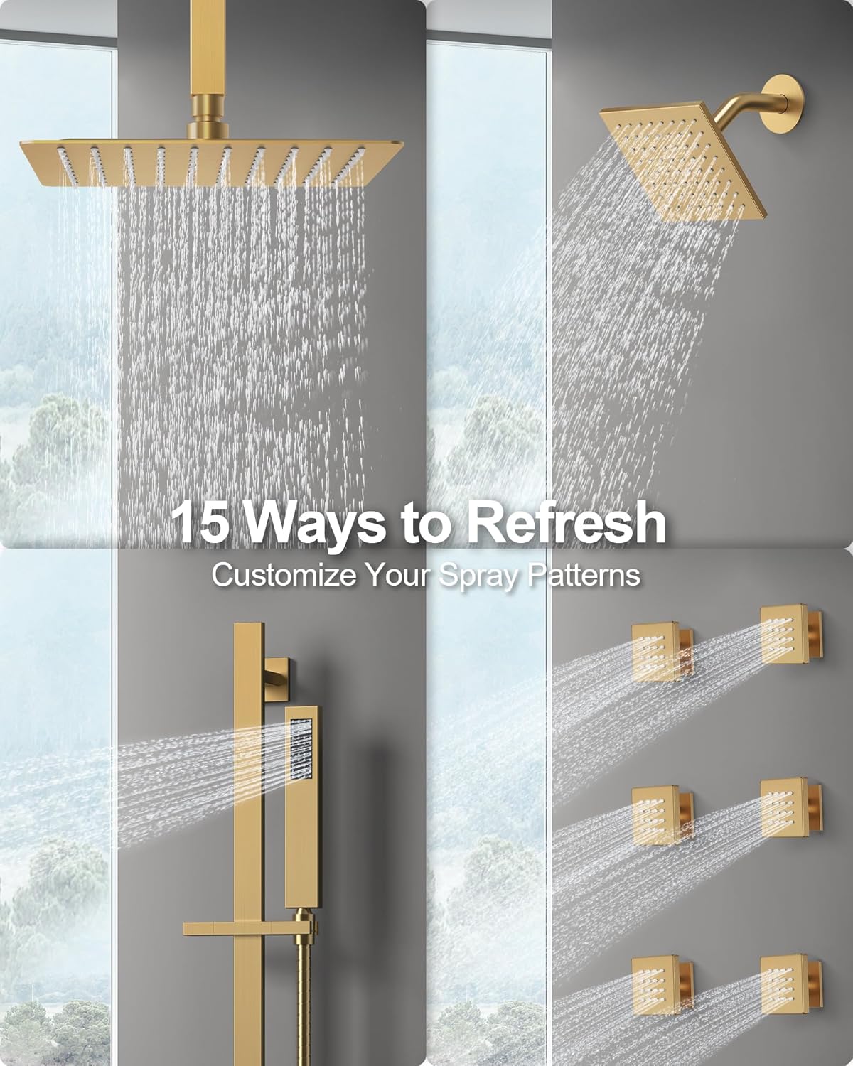 GRANDJOY Thermostatic Shower System with Rainfall Heads and Handheld