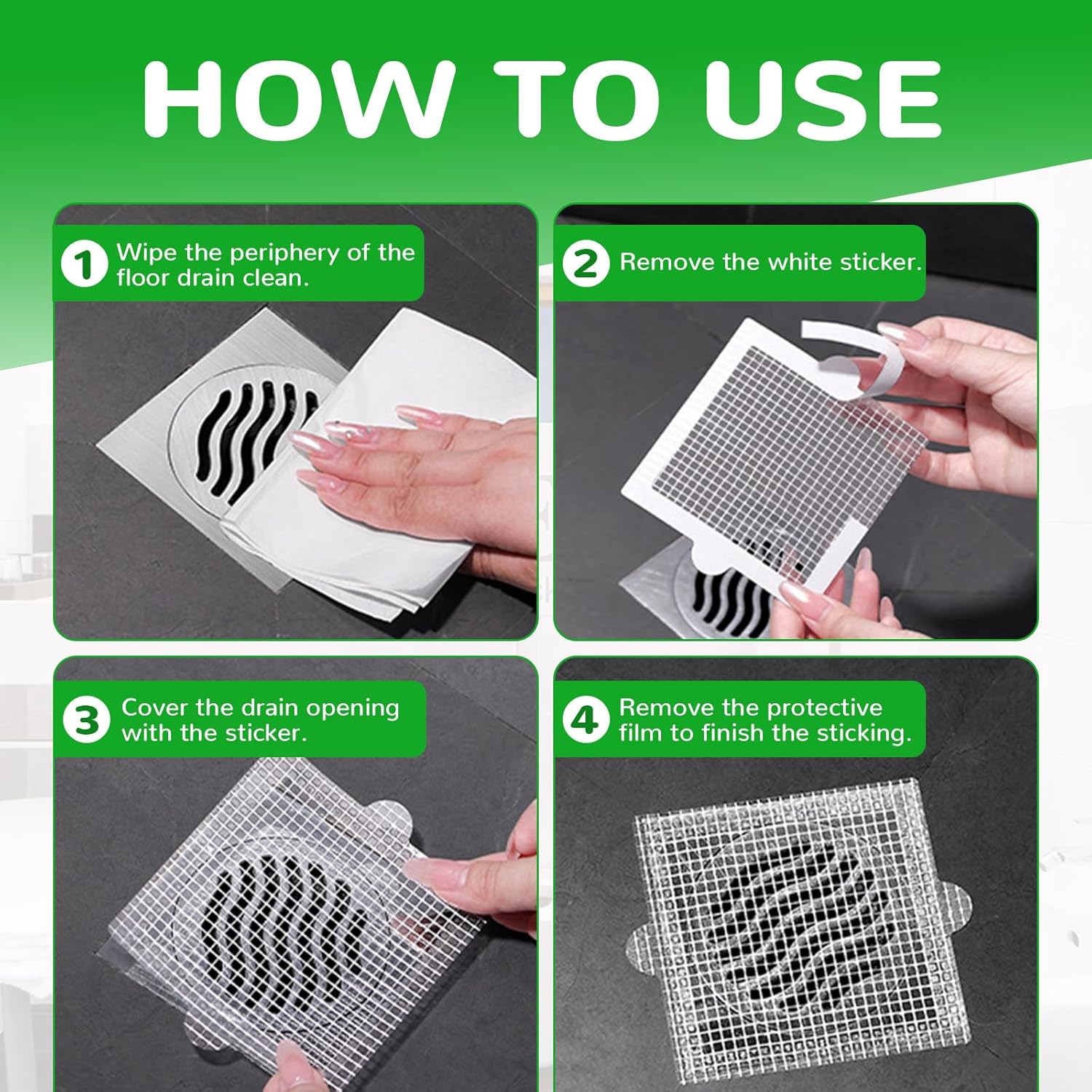 40 Pack Disposable Square Hair Catcher Sticker for Bathroom Drains