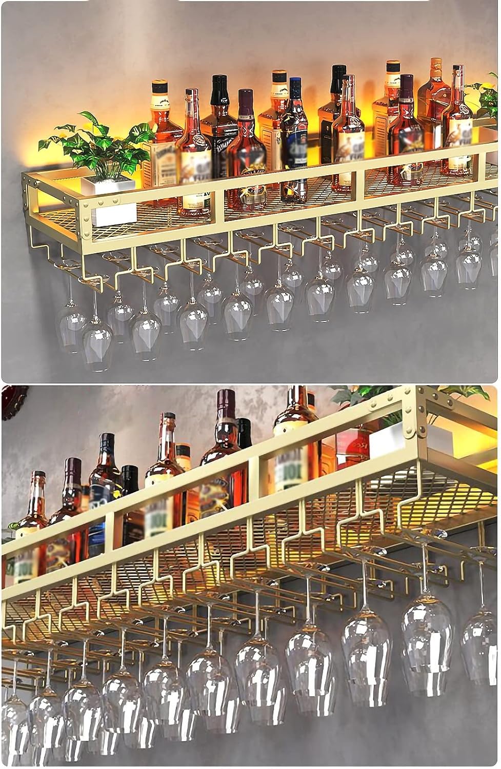 ZJDYDY Gold Wall Mounted Wine Rack with Glass Holder