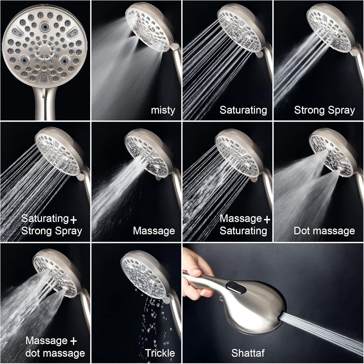 Egretshower High Pressure Handheld Showerhead with 10 Settings