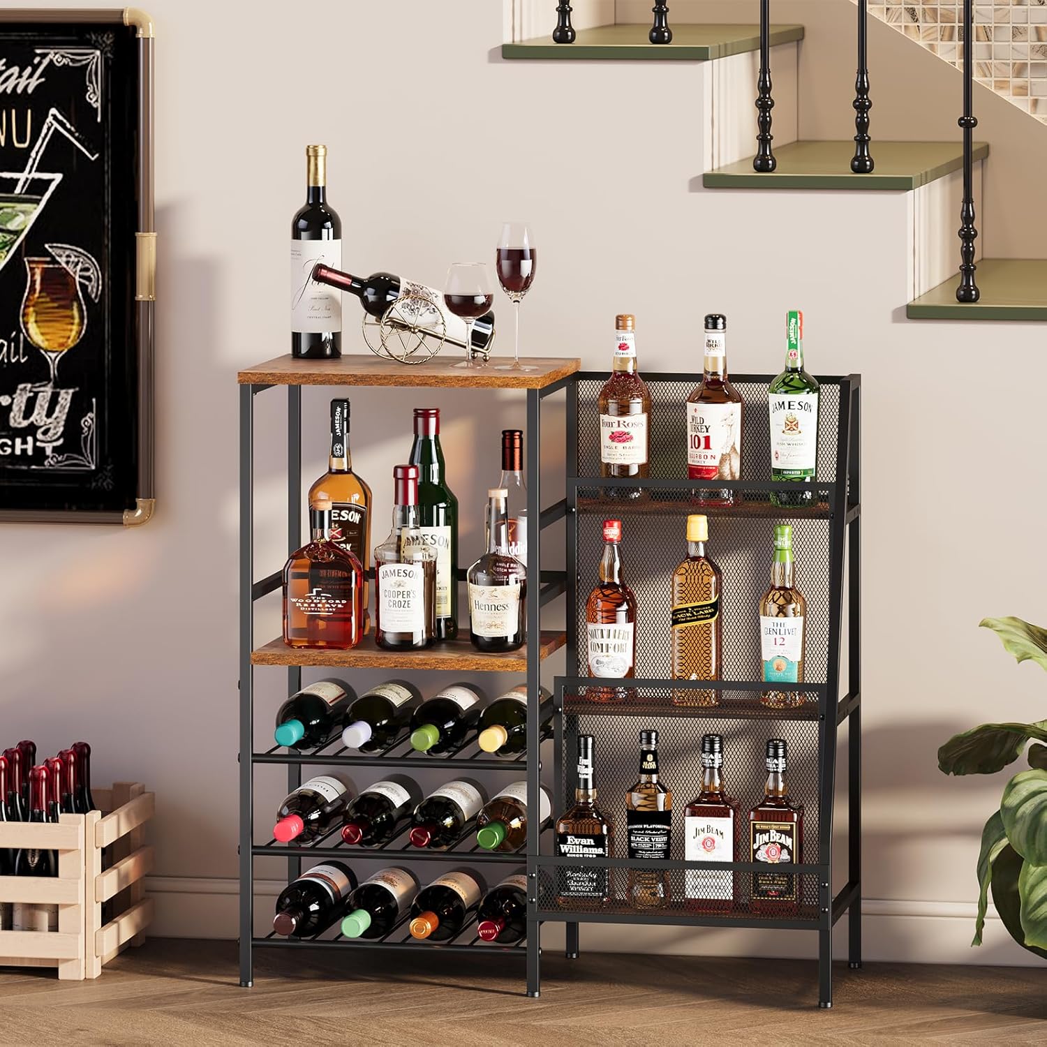 Hayexiha 3-Tier Freestanding Wine Liquor Rack Cabinet