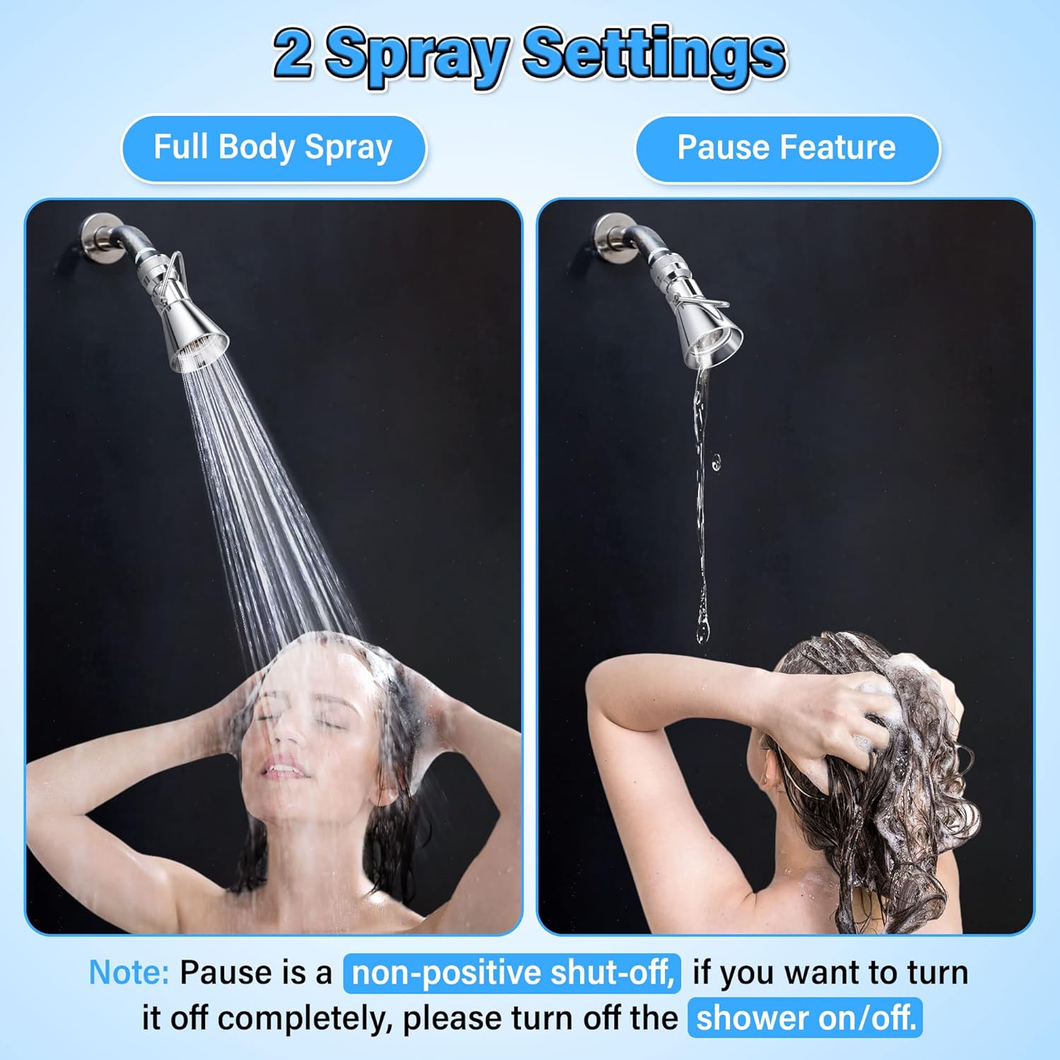 Enhon 2 Setting Pivoting Shower Head with Shut Off Valve