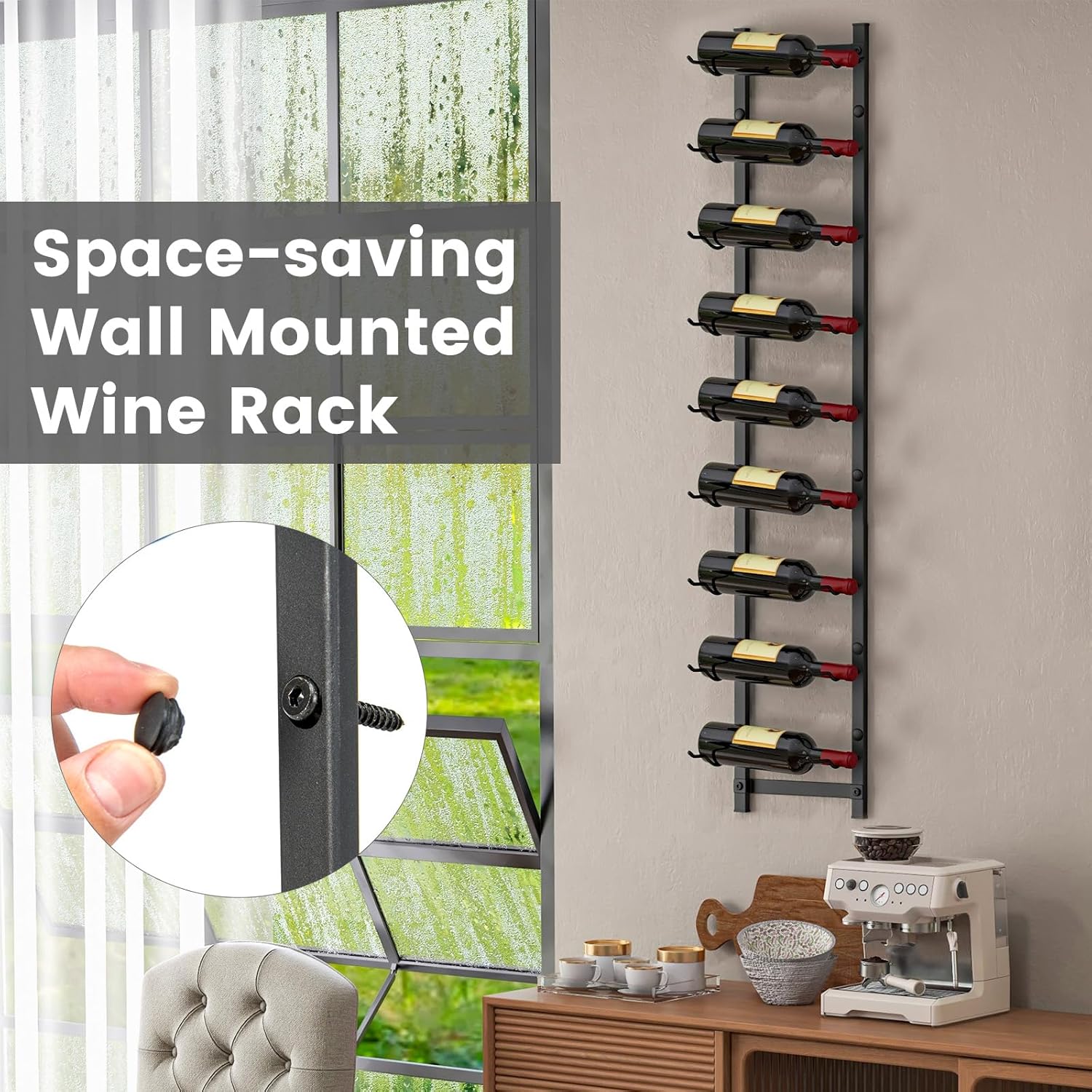 GOFLAME Wall Mounted Wine Rack for 9 Bottles