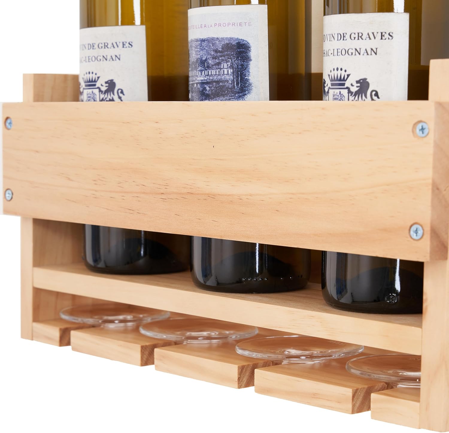 Wall-Mounted Wine Rack with Cup Holder and Glasses