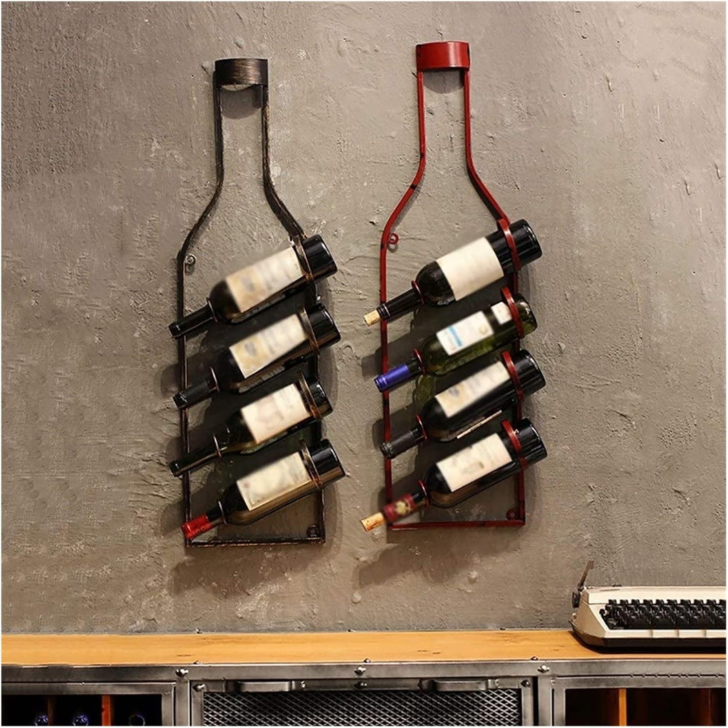 ALDEPO Wall-Mounted Wine Rack Red Retro Industrial Style