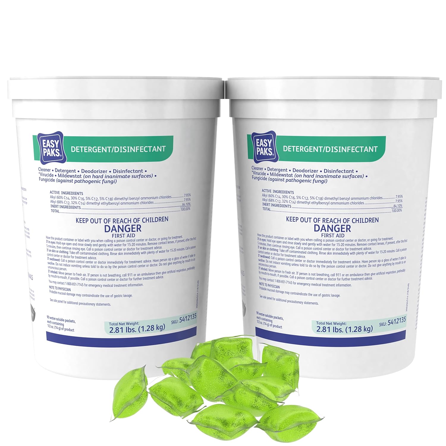 Diversey 5412135 Easy Paks Detergent Disinfectant 90-Paks per Tub Pack of 2