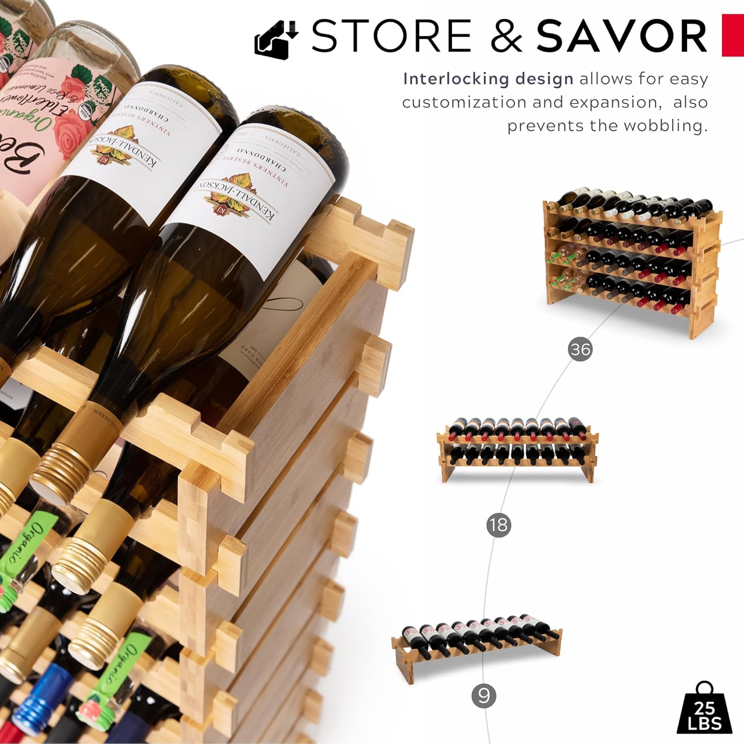 Decomil 8-Tier Bamboo Wine Rack 72 Bottle Capacity 1