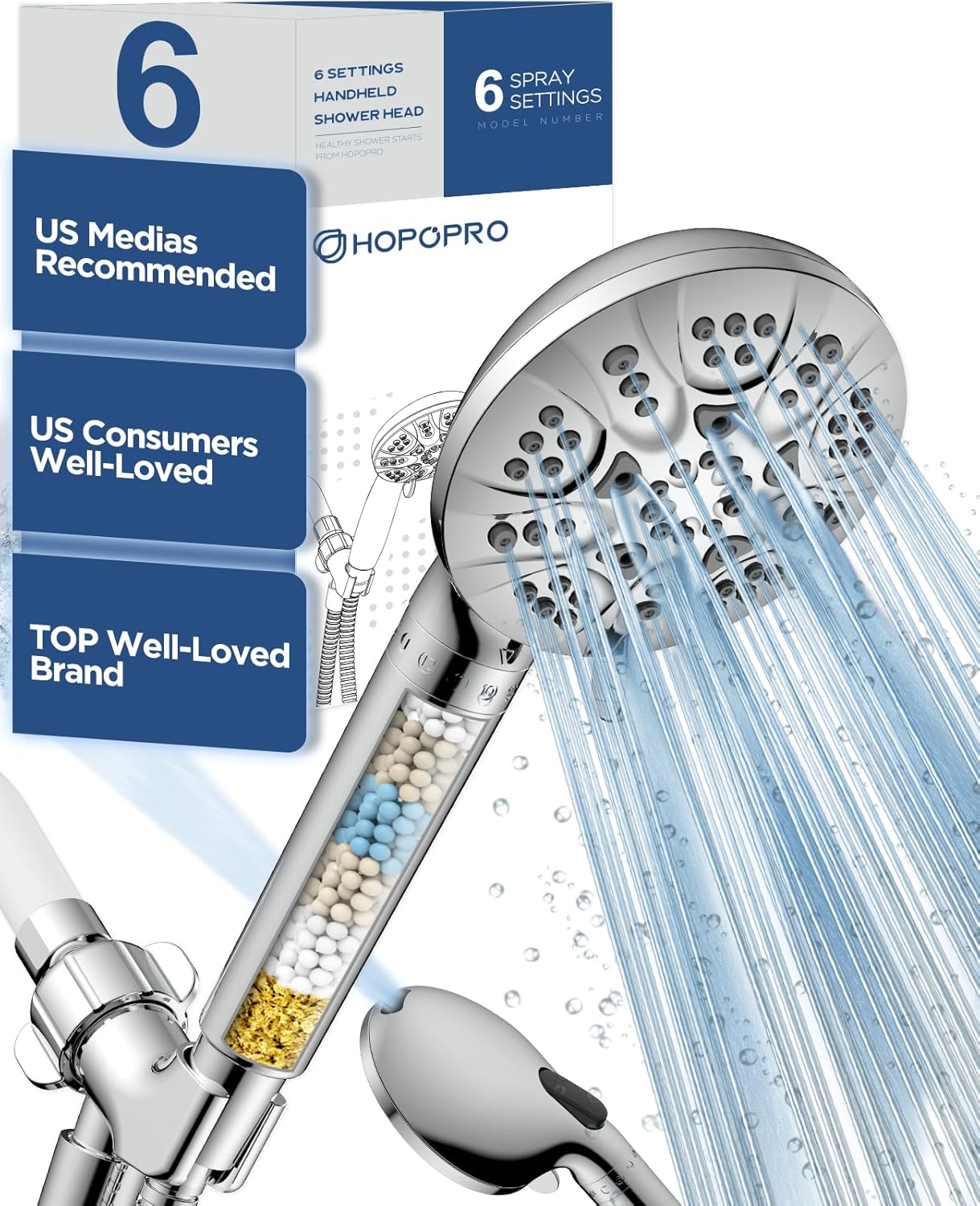 HOPOPRO 7-Setting Handheld Shower Head with Power Wash 1