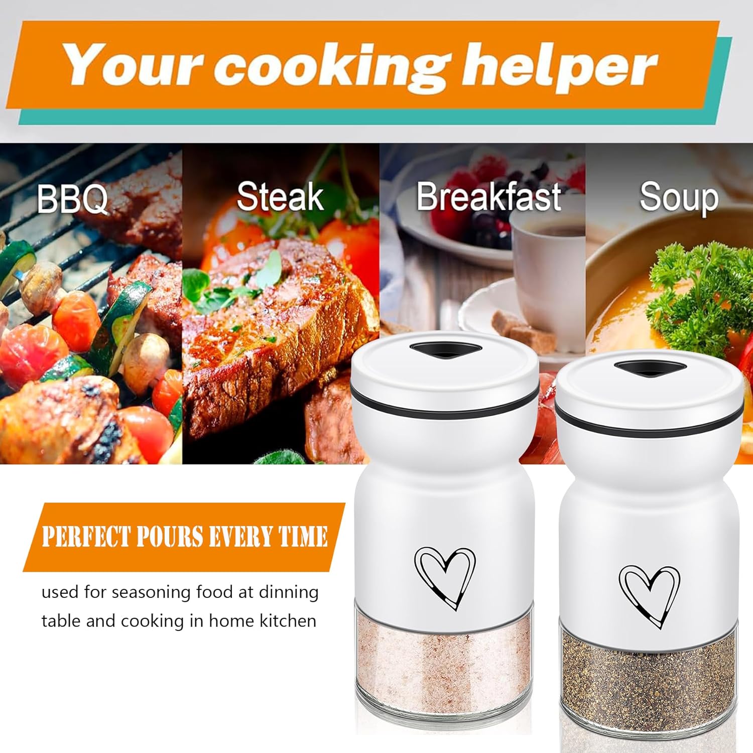 Stainless Steel Salt and Pepper Shaker Set with Adjustable Pour Holes