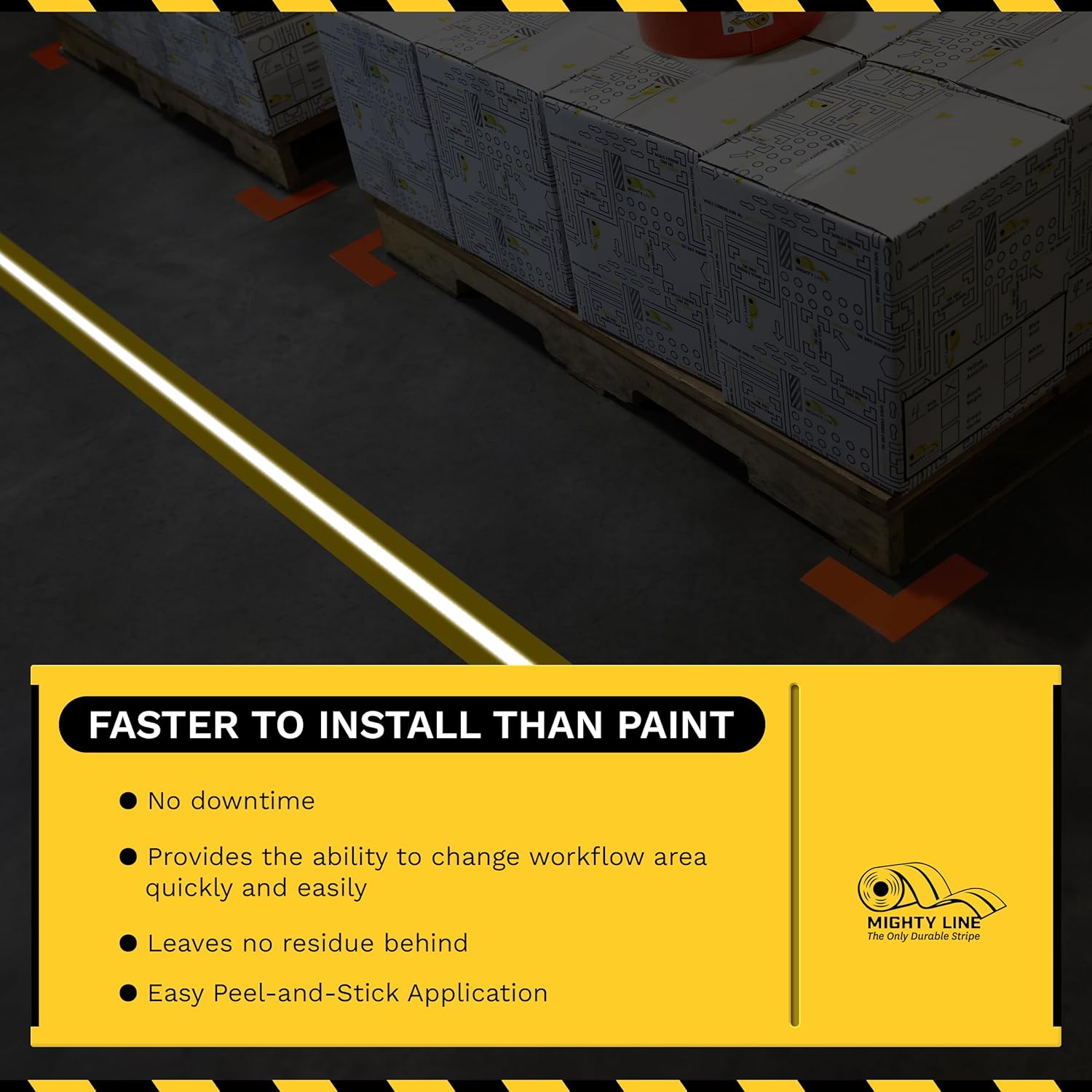 Mighty Line Heavy-Duty Reflective Floor Tape 4 Yellow 75 Roll