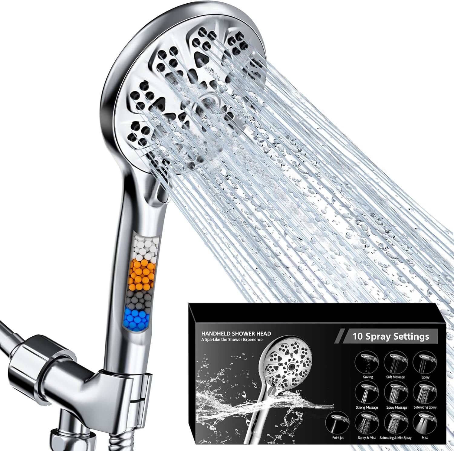 VOXPOA 5 Handheld Shower Head with 10 Spray Settings