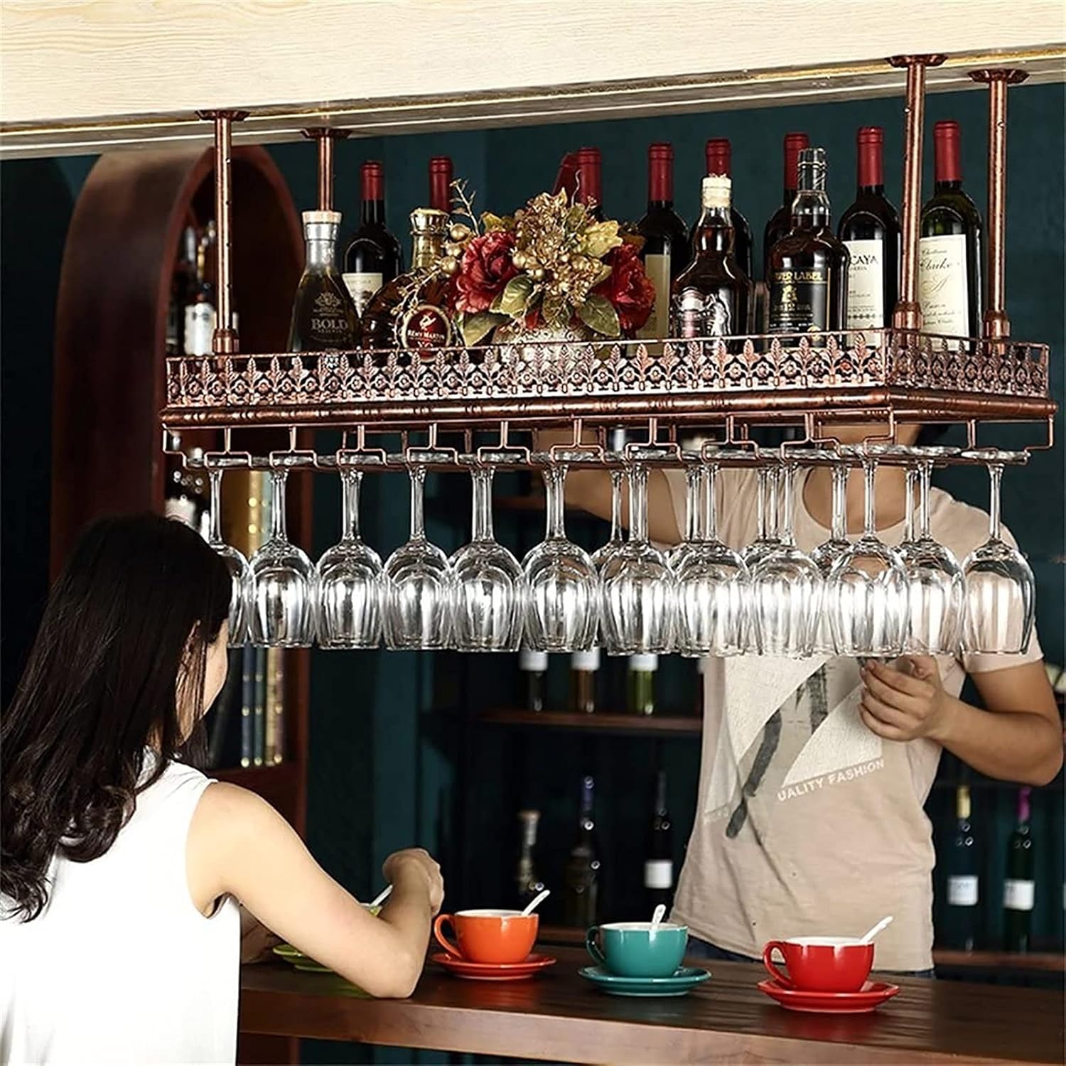 Ceiling Metal Wine Racks Adjustable Height Wall Mounted Holder
