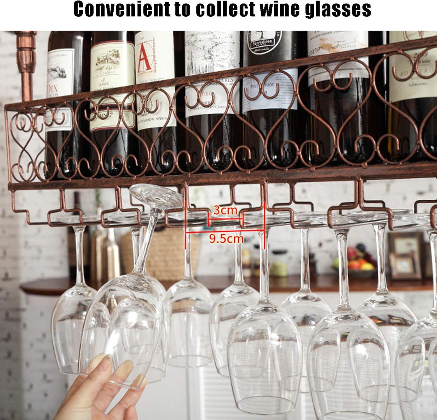 Adjustable Wall-Mounted Wine Rack with Glass Holders