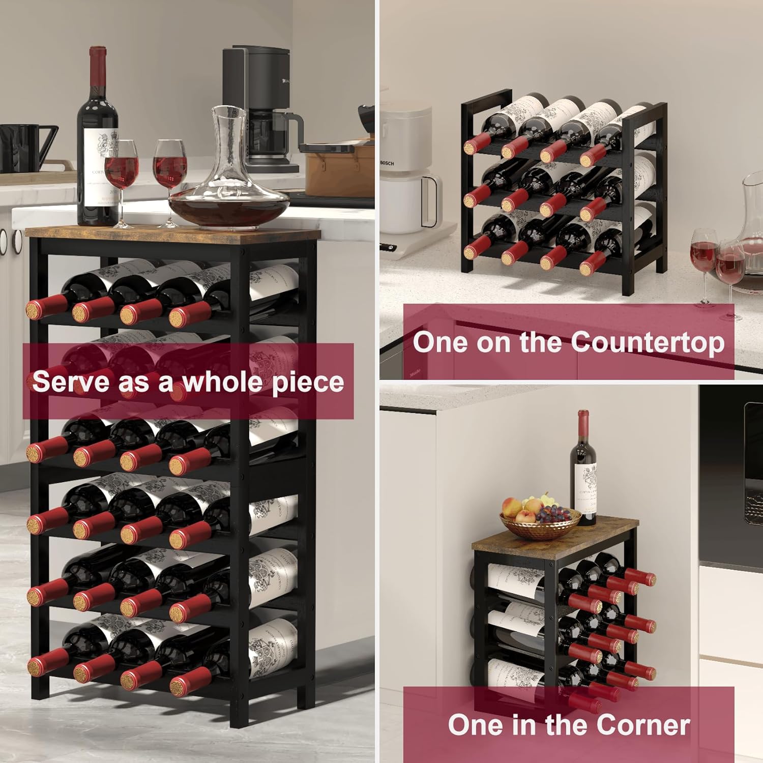 MOGELAFOO 6 Tier Bamboo Wine Rack 24 Bottles