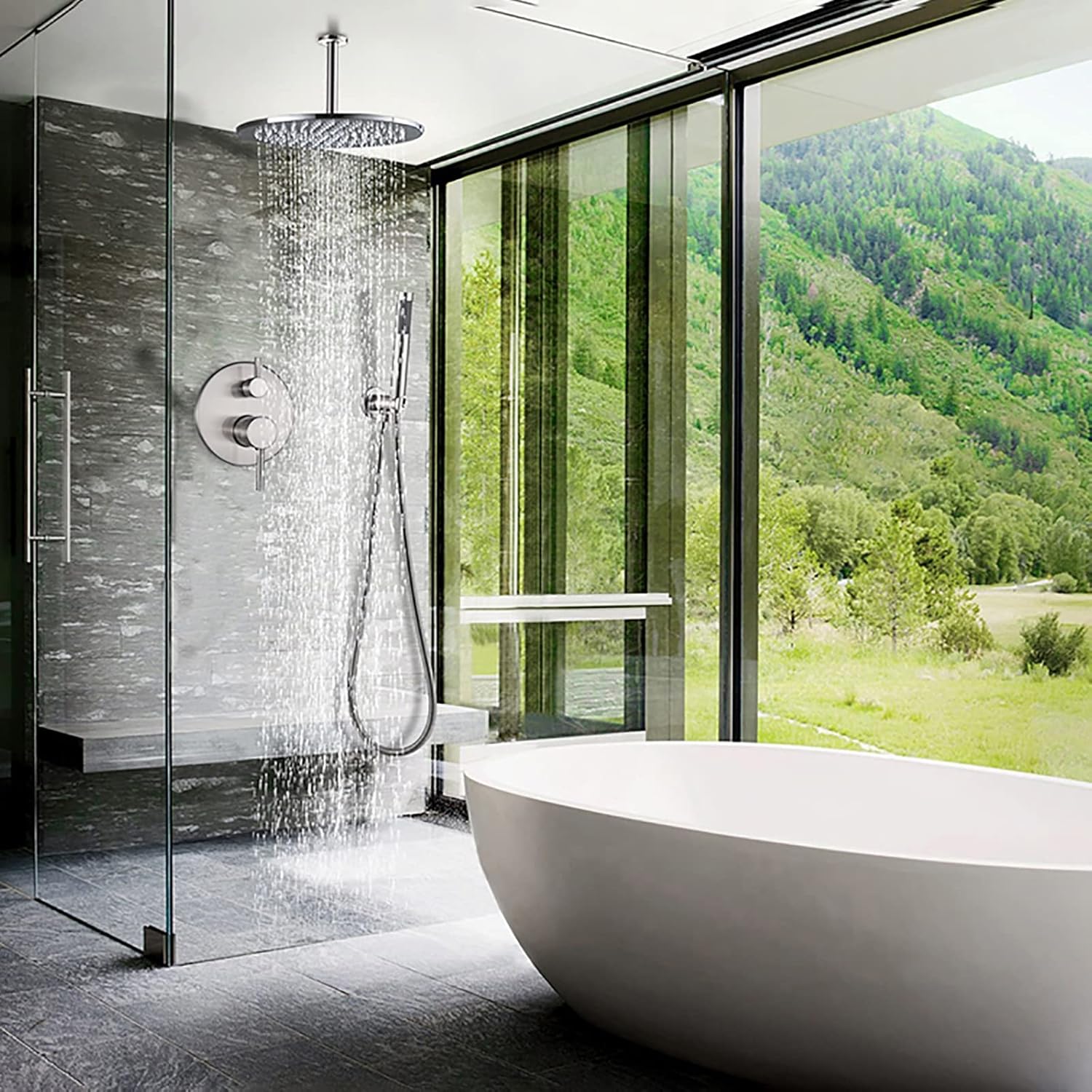 Shower Fixtures System with Rain Shower Head and 3-Setting Handheld