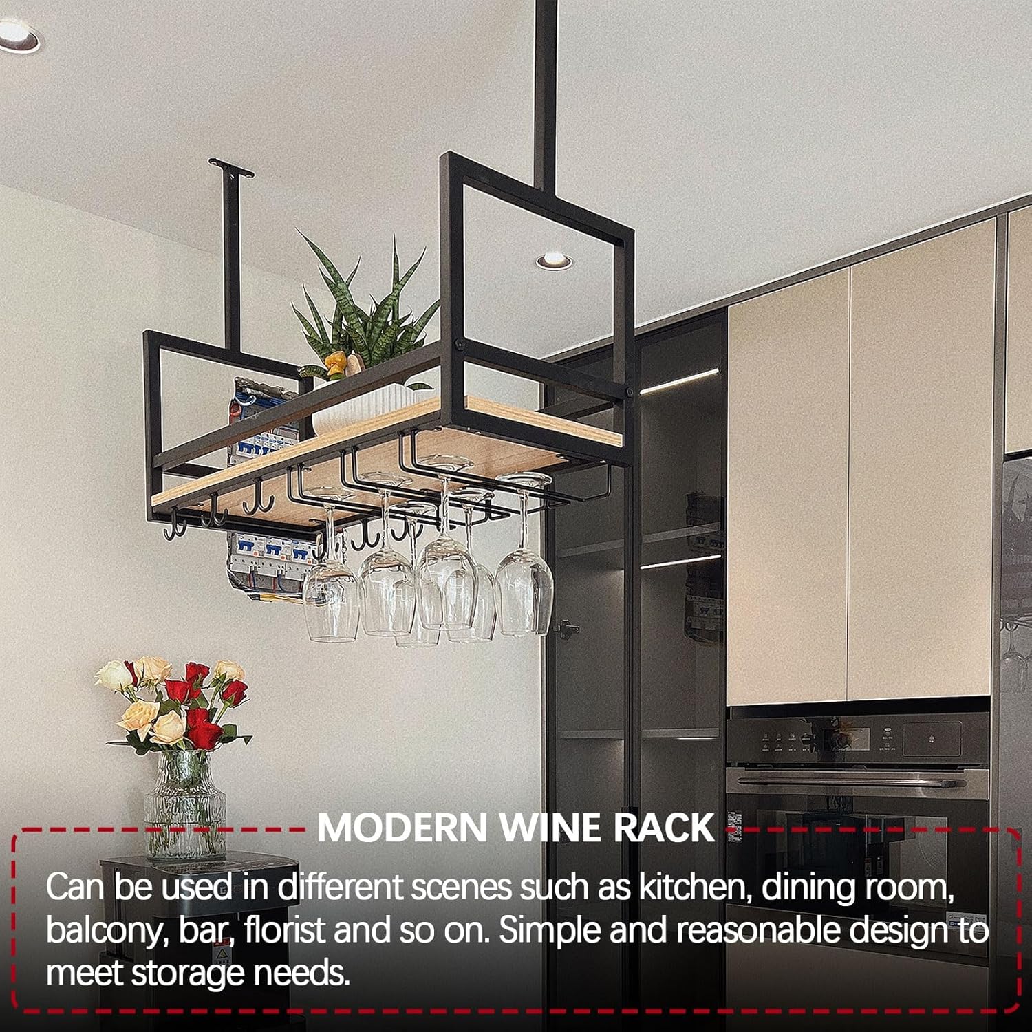 HZHKKP Ceiling Wine Glass Rack Industrial Black Wall-Mounted Wine Holder