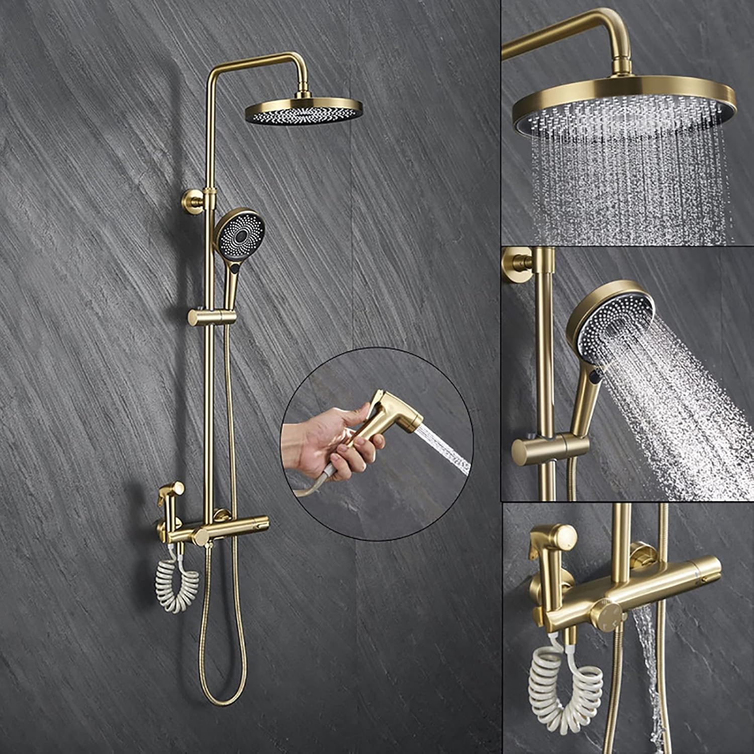 Rain Shower System with 10 Inch Head 3 Modes Thermostatic Faucet Set