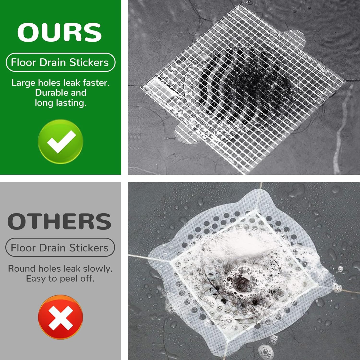 40 Pack Disposable Square Hair Catcher Sticker for Bathroom Drains