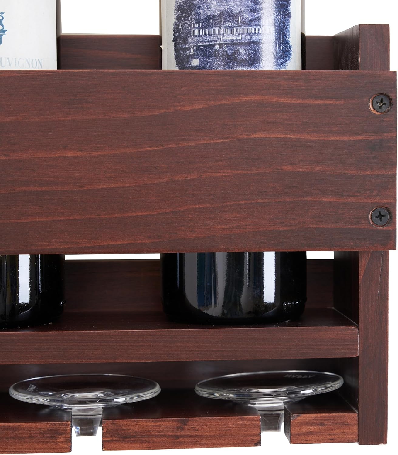 Wall-Mounted Wine Rack with 4 Bottles and 4 Glasses Holder