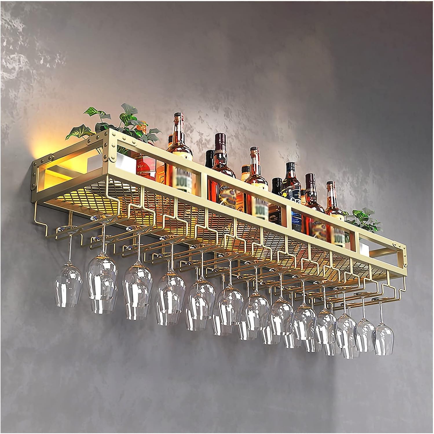 ZJDYDY Gold Wall Mounted Wine Rack with Glass Holder