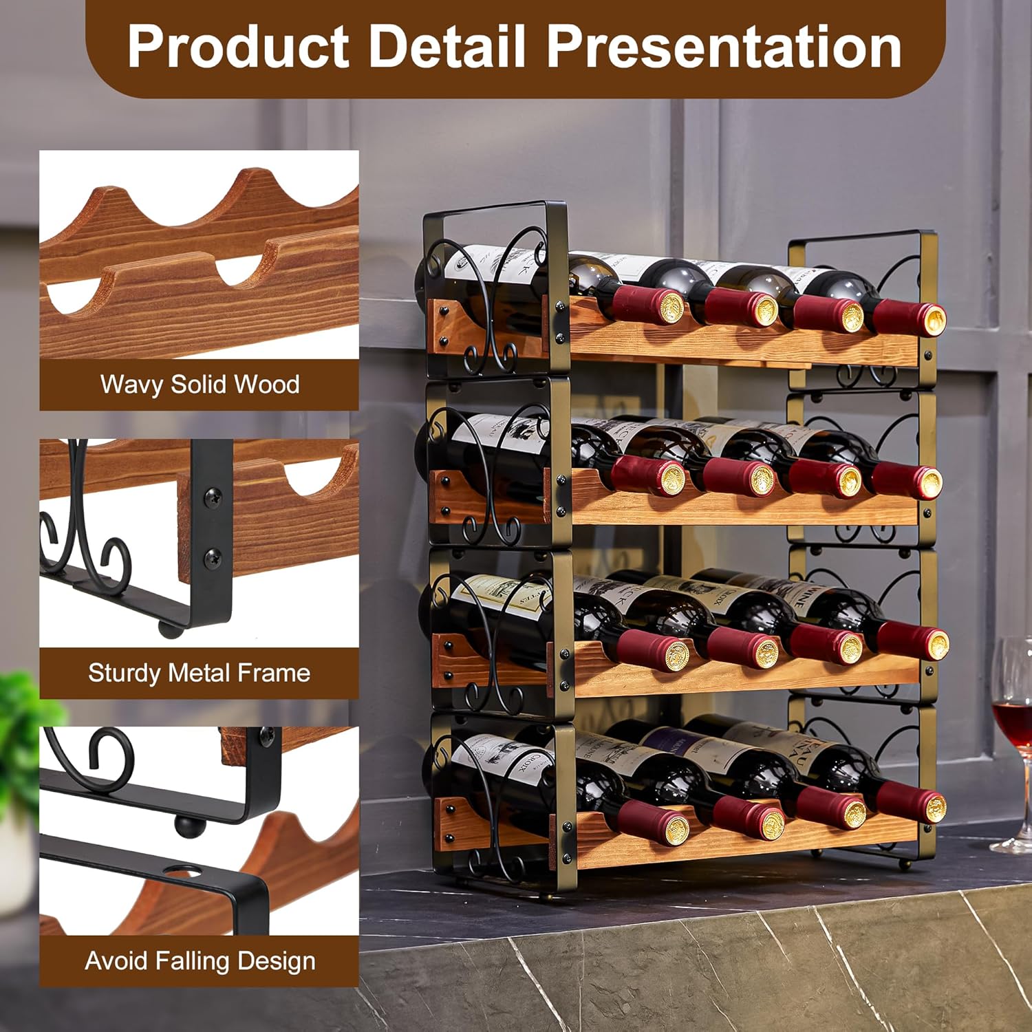 Xcosrack Freestanding Wine Rack with 4 Tiers and Patent Design
