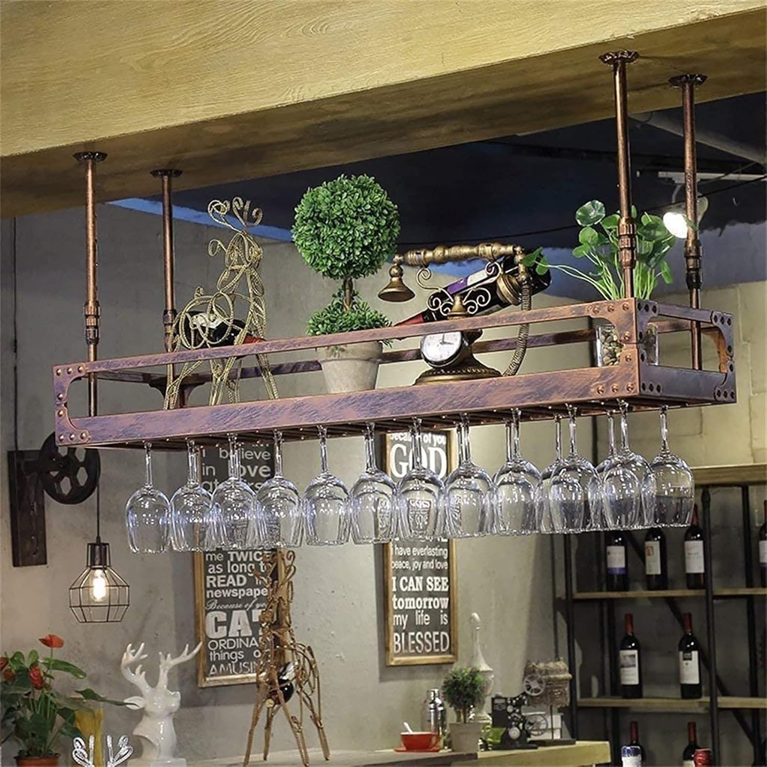 Adjustable Ceiling Wine Glass Rack - Black Metal Wall-Mounted Holder 1