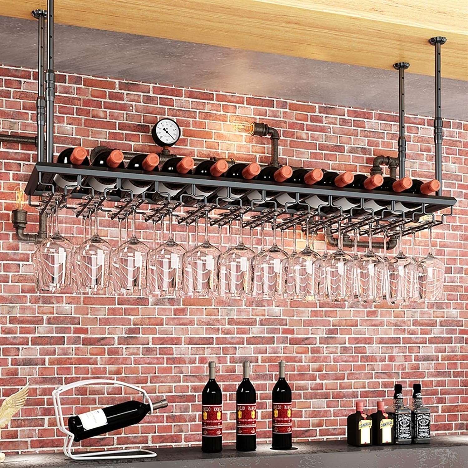 Adjustable Iron Wine Rack with Safety Slot for Bars and Kitchens