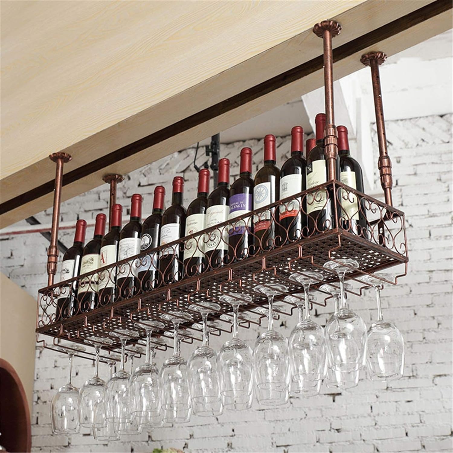 Adjustable Wall-Mounted Wine Rack with Glass Holders