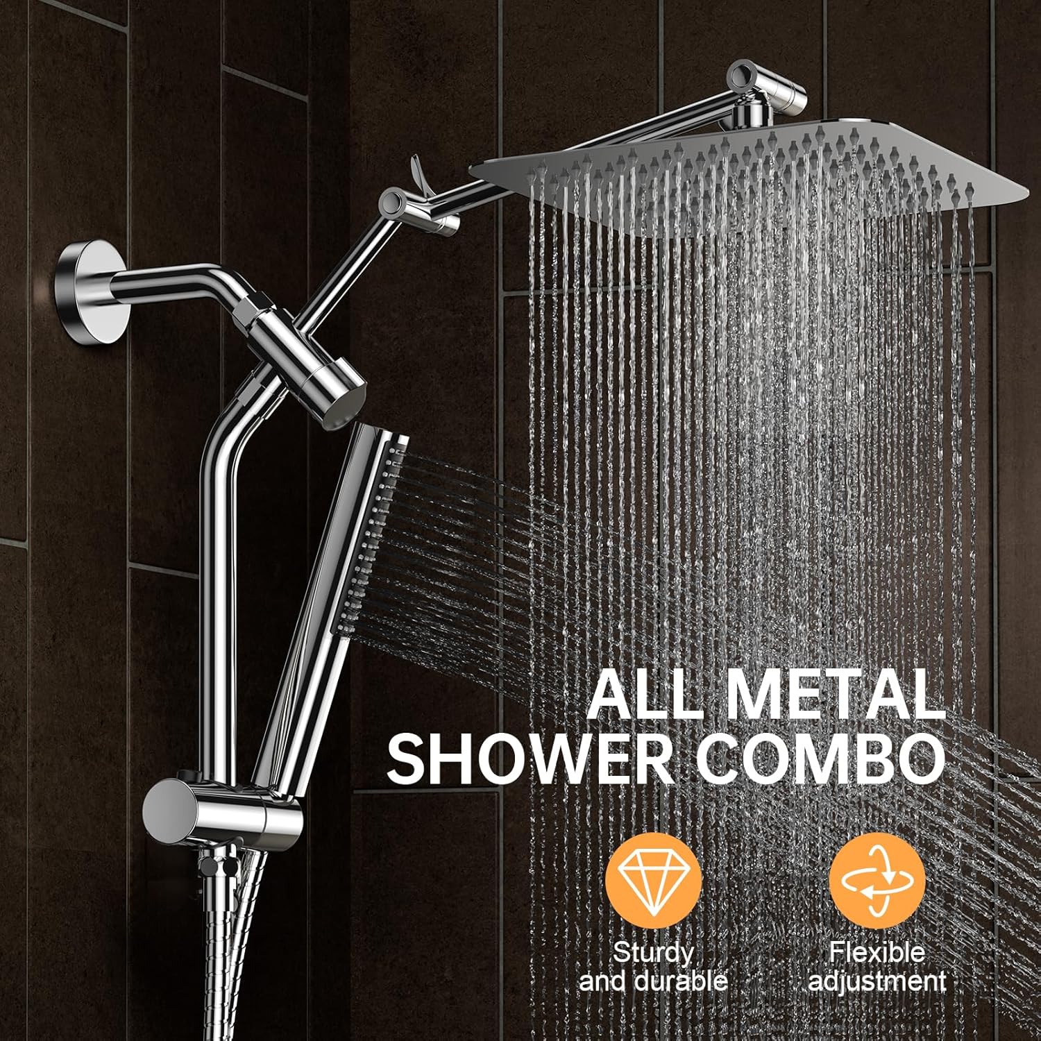 Veken 10 All Metal Rain Shower Head with Handheld Combo 1