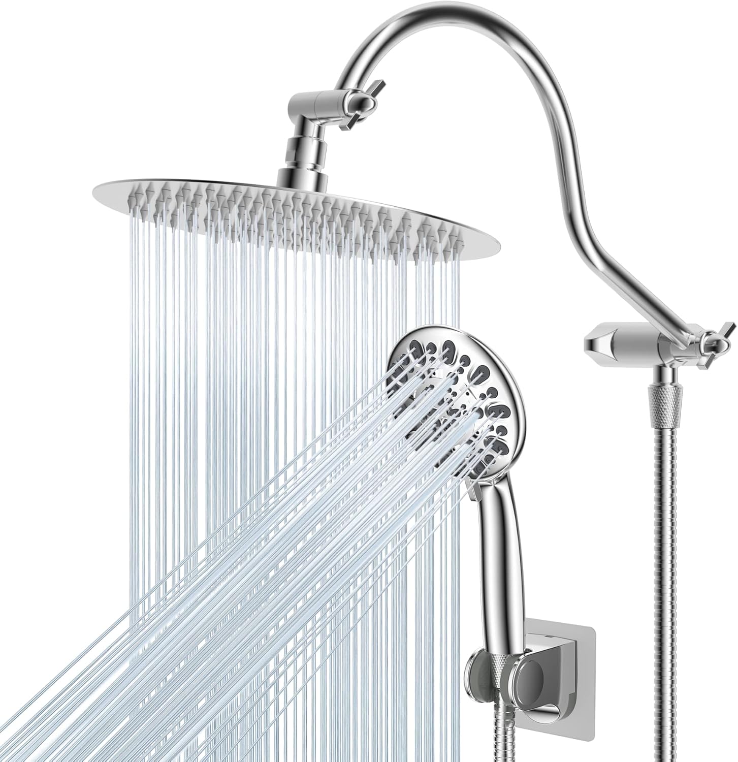 Hibbent All Metal Shower Head Combo with 7 Spray Settings and Adjustable Arm