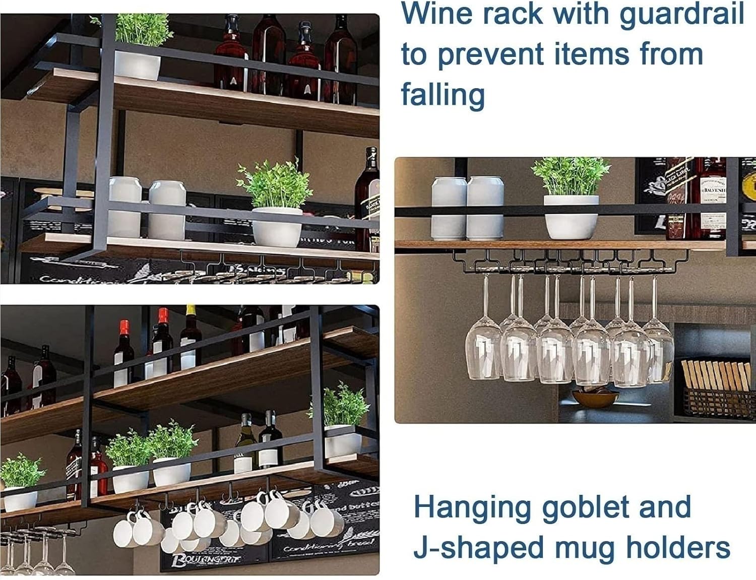 ZJDYDY 2 Tier Ceiling Floating Shelf Wine Rack