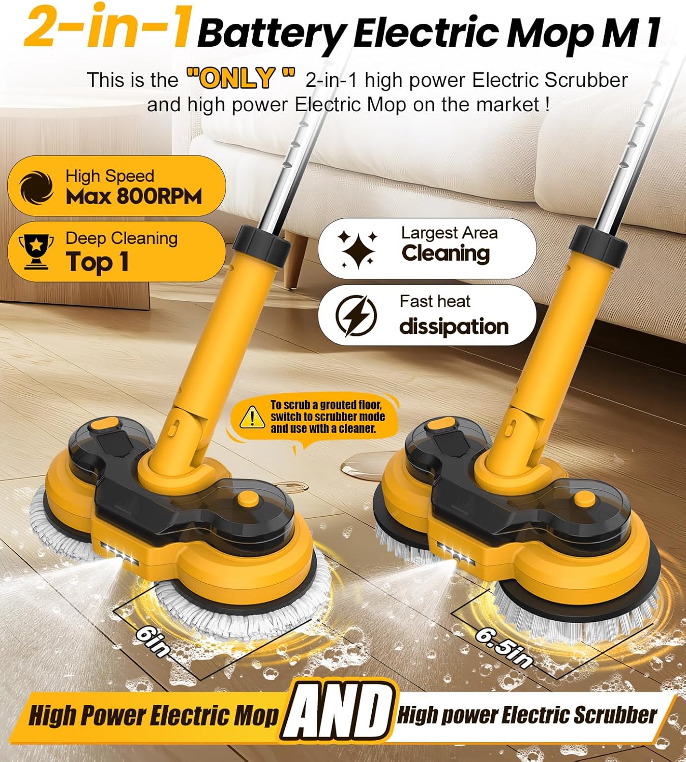 Qimedo 6000mAh Power Mop M1 800RPM Cordless Scrubber