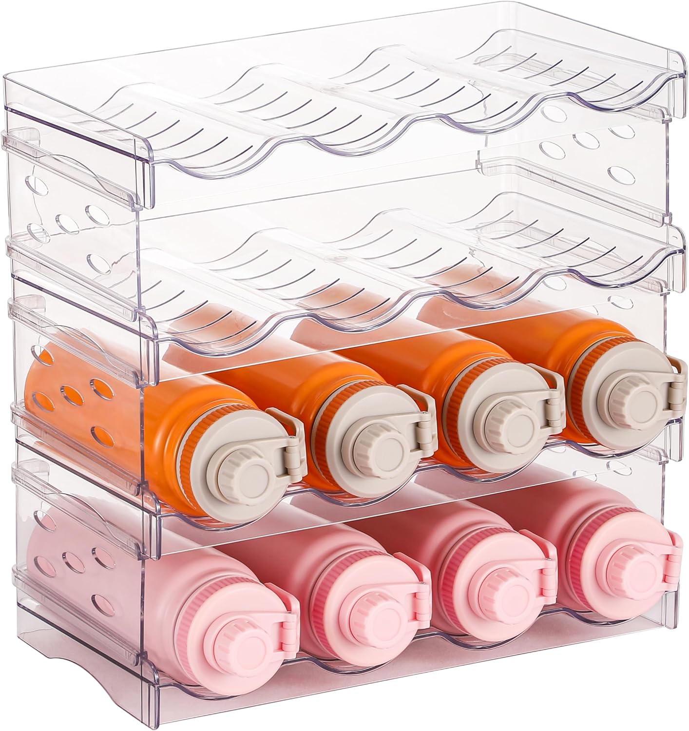 IEEK Clear Plastic Stackable Bottle Rack Holds 16 Bottles 4 Pack