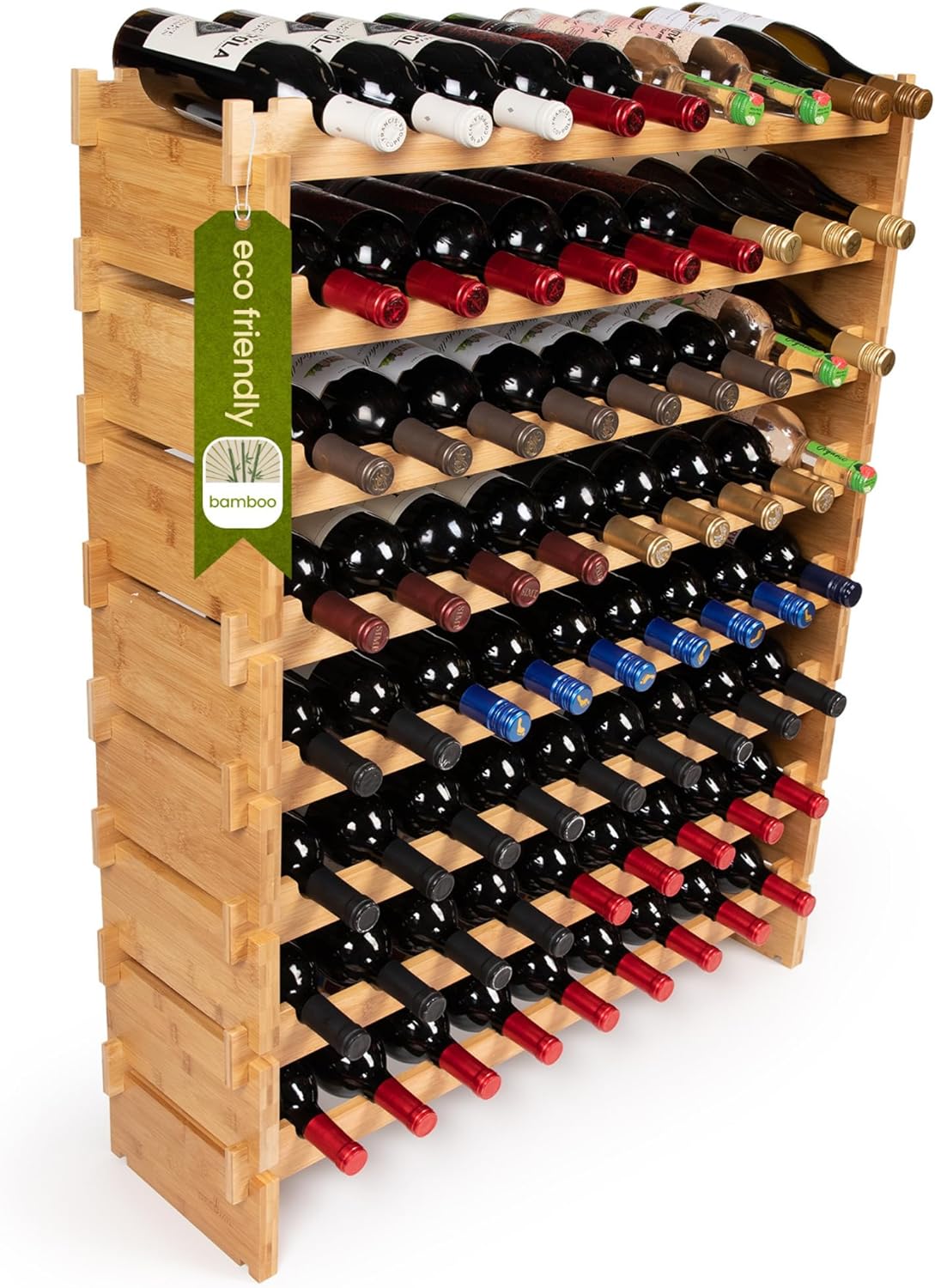 Decomil 8-Tier Bamboo Wine Rack 72 Bottle Capacity 1