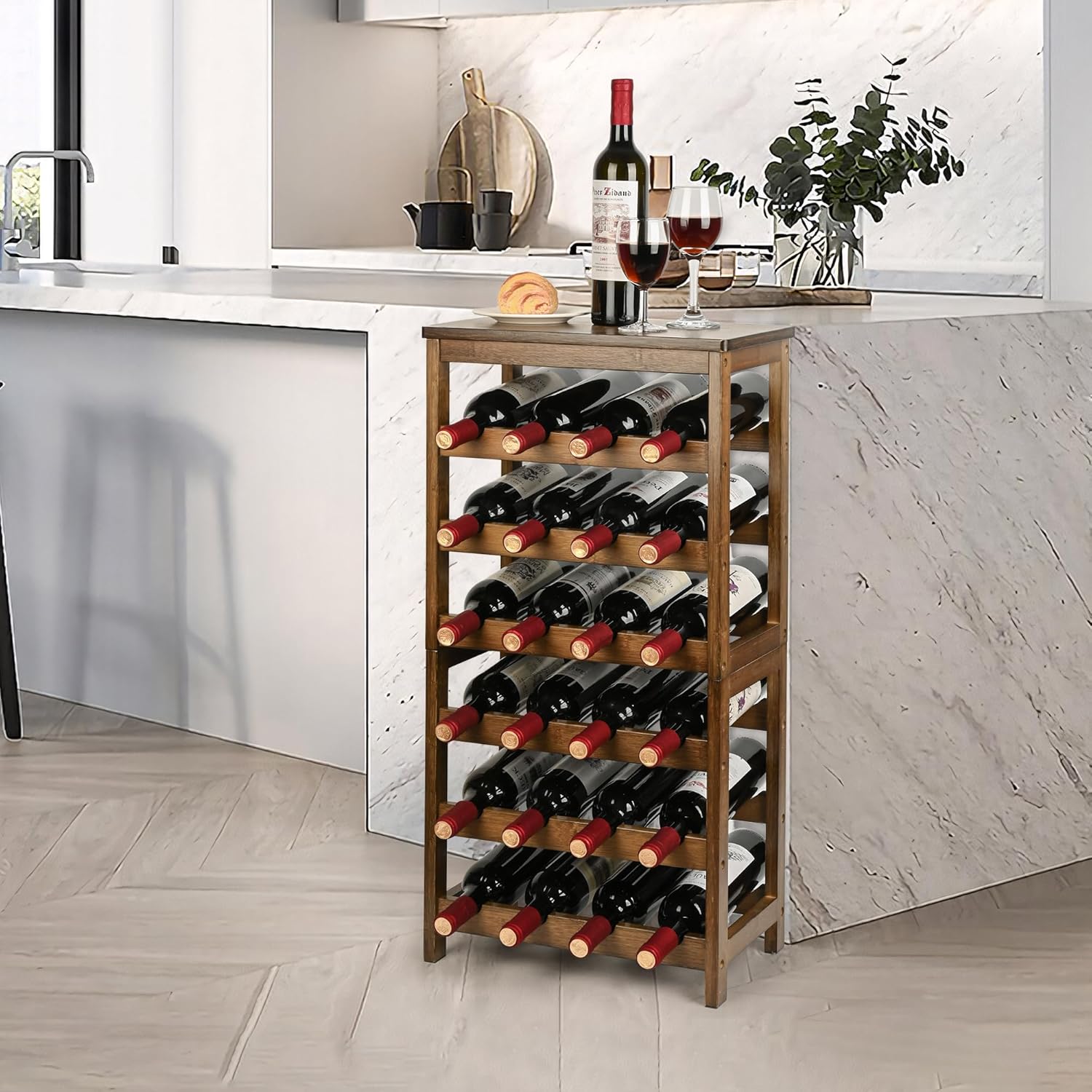 VASMIA 6-Tier Freestanding Wine Rack with Table Top