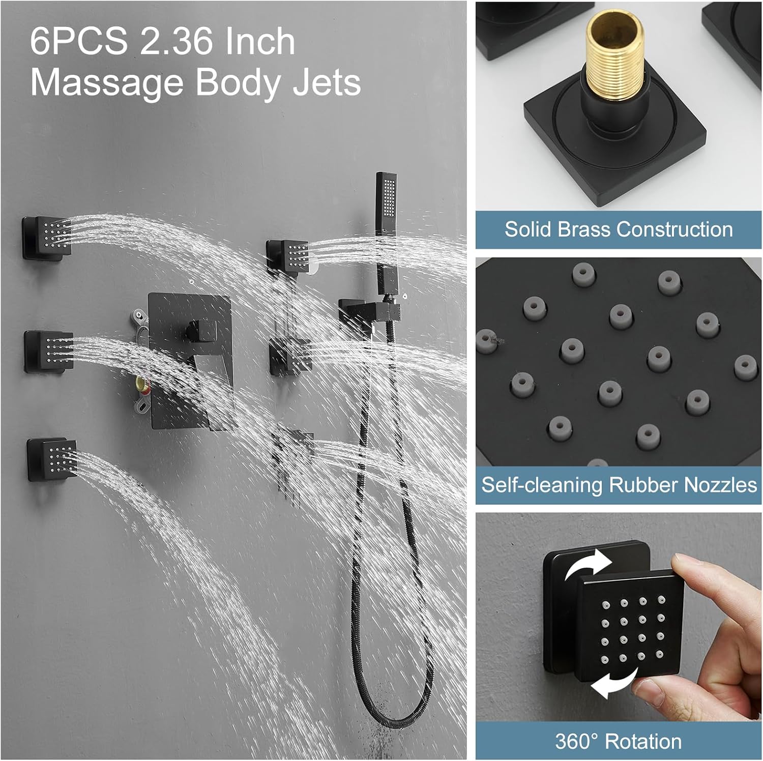 BWE 10 Inch Rain Shower Head with Body Jets and Handheld Sprayer