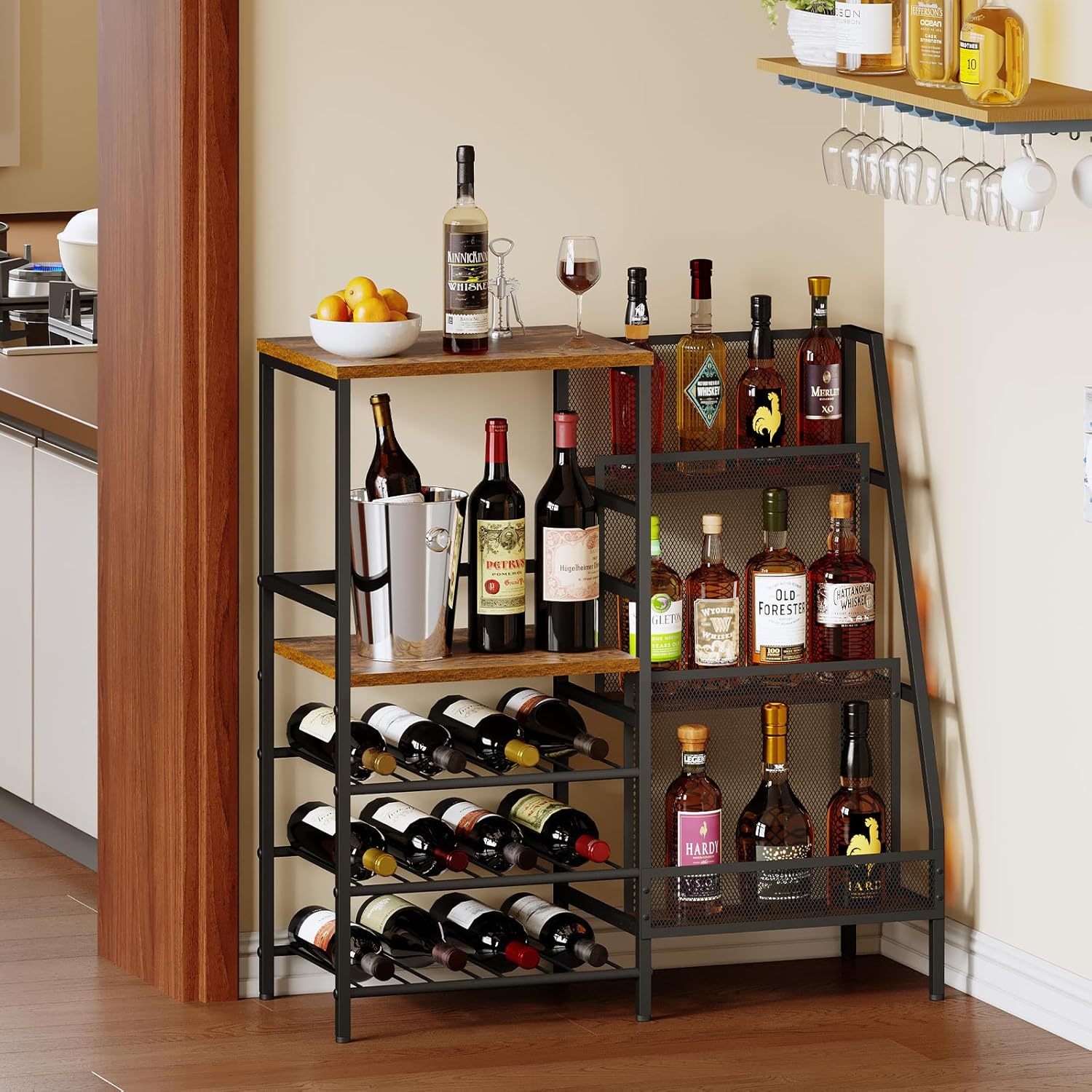 Hayexiha 3-Tier Freestanding Wine Liquor Rack Cabinet
