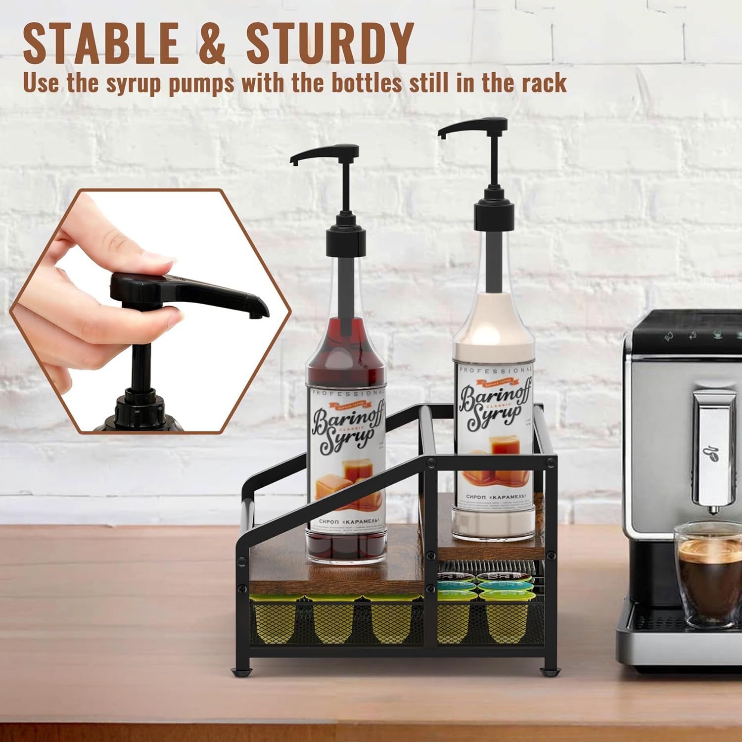 Alyoen 3-Tier Coffee Syrup Organizer Rack with 35K Cup Storage
