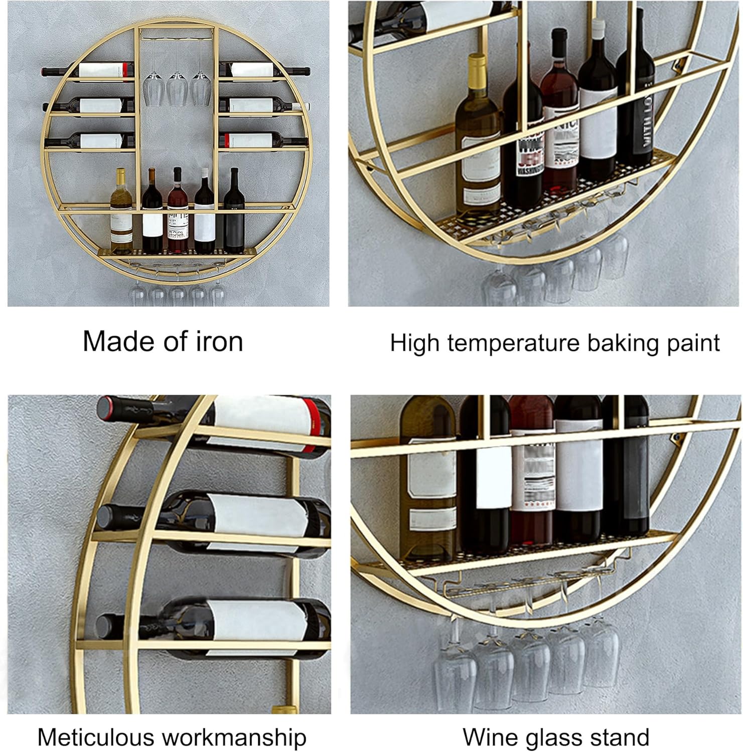 MeyeLo Round Wall Wine Rack with Glass Holder