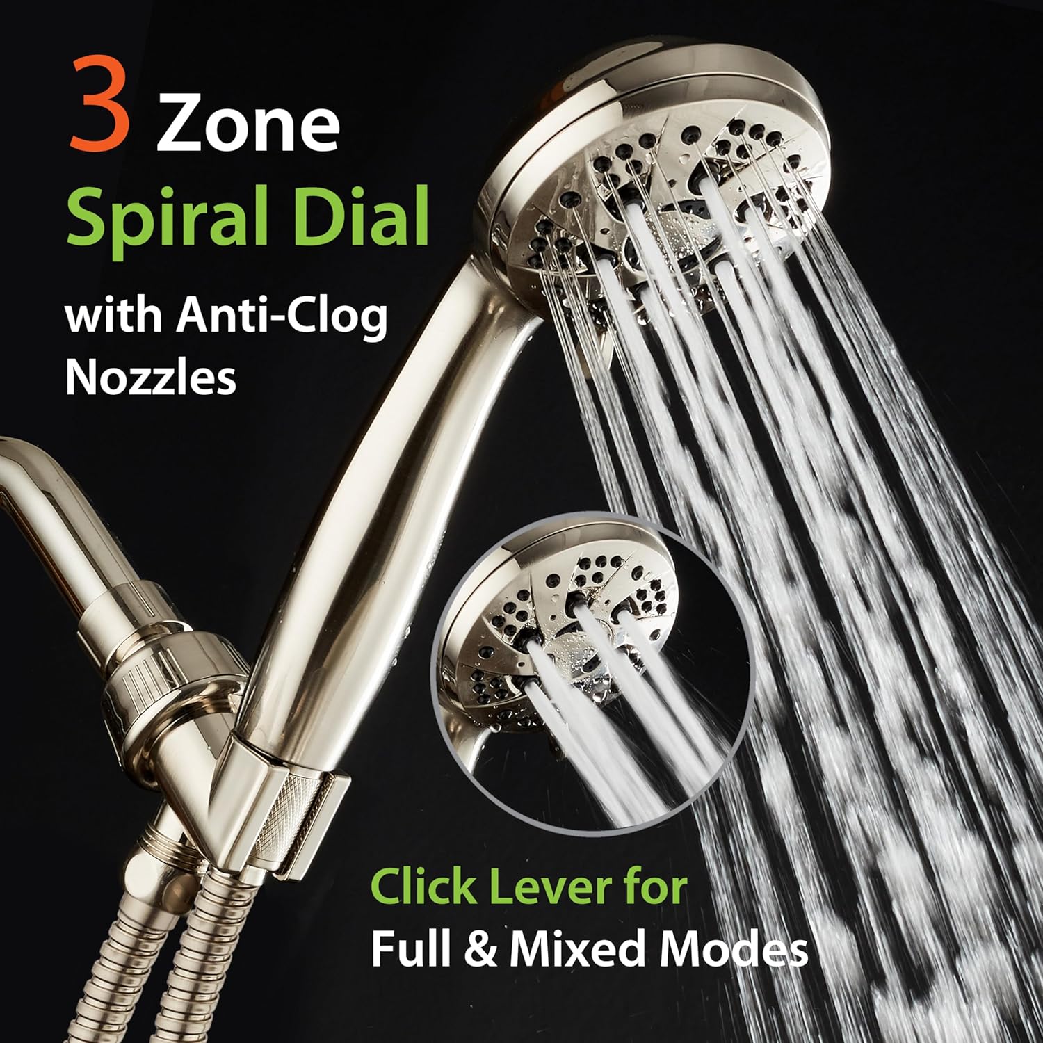 AquaDance High Pressure 6-Setting Handheld Shower Head with Stainless Steel Hose