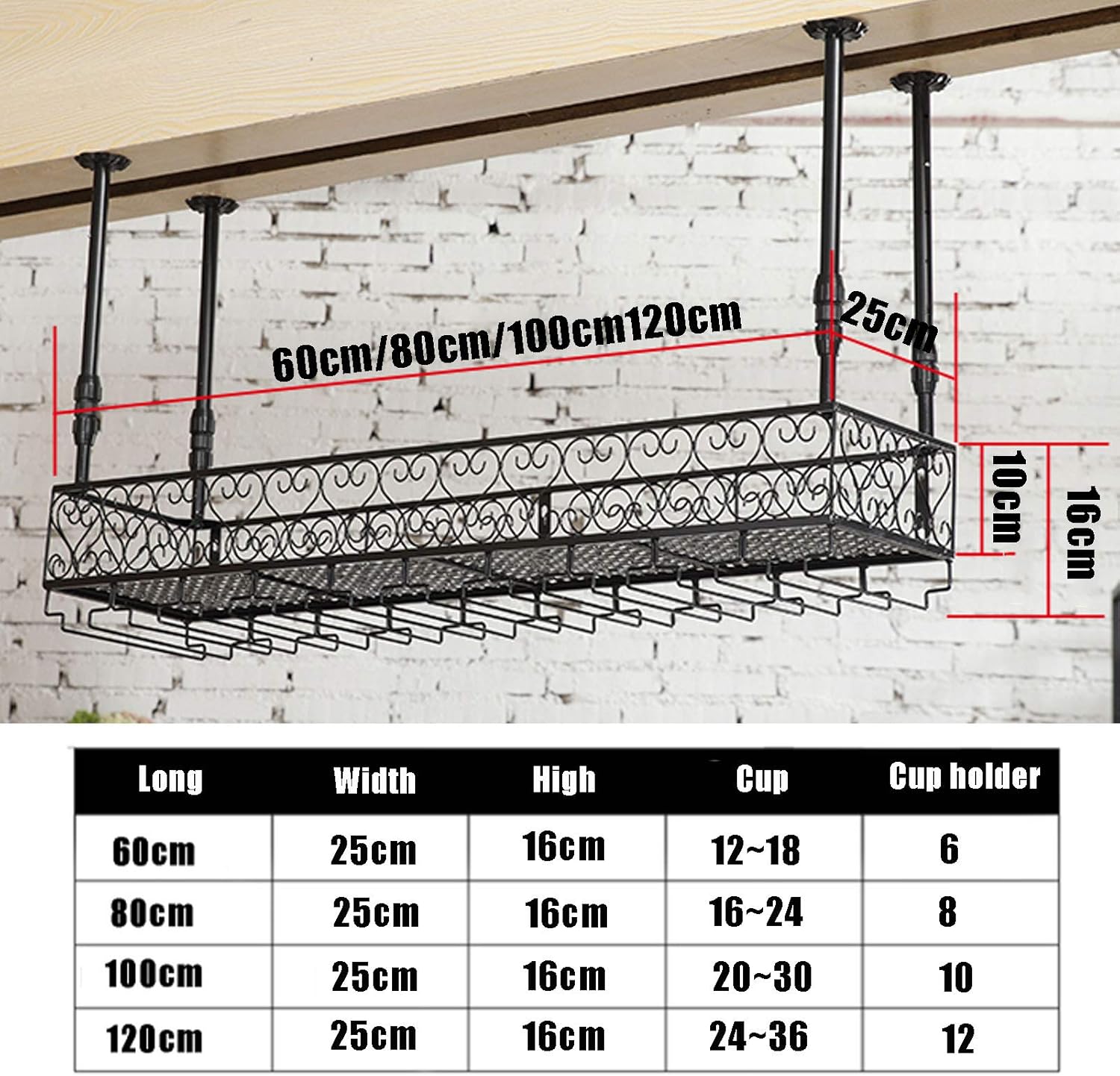 Adjustable Wall-Mounted Wine Rack with Glass Holders