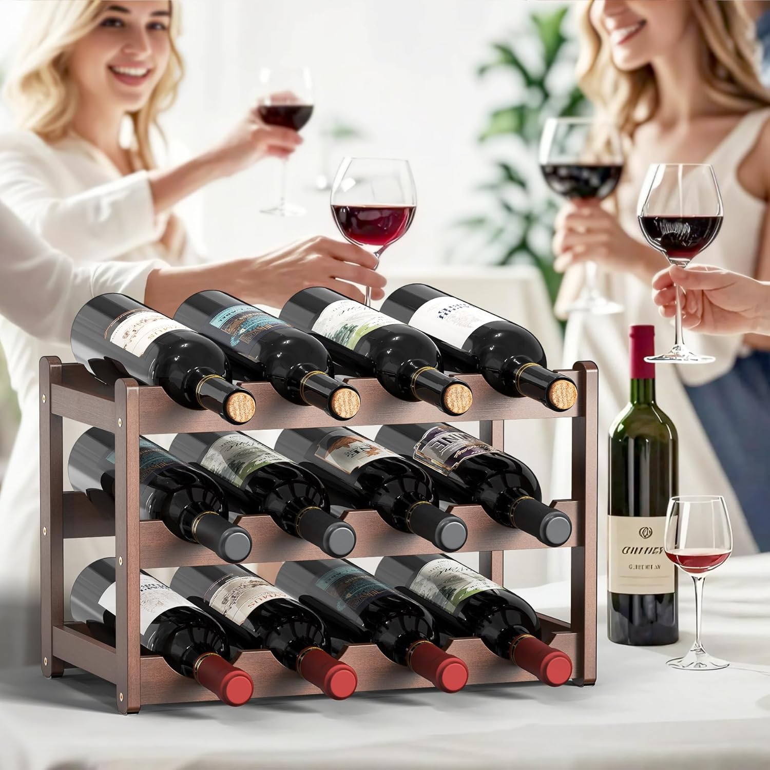 CAMOAT 3-Tier Bamboo Wine Rack Organizer