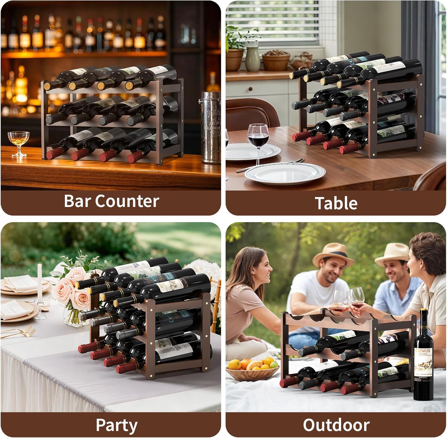 CAMOAT 3-Tier Bamboo Wine Rack Organizer