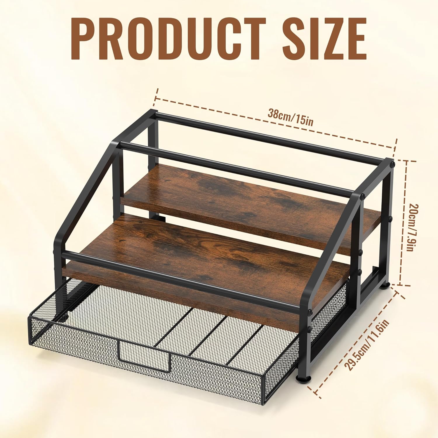 Alyoen 3-Tier Coffee Syrup Organizer Rack with 35K Cup Storage