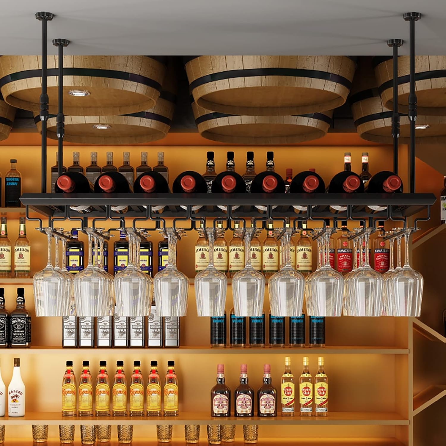 Adjustable Iron Wine Rack with Safety Slot for Bars and Kitchens